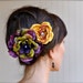 Fall Carnival Flower hair clips in deep purple, yellow, rust and olive greens. Medium and large flowers with pearl and rhinestone centers.