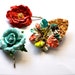 Vintage aqua, tomato red and print flower bobby pins and clip. Spring and summer accessory. Ready to ship. OAKK