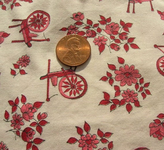 vintage fabric spinning wheel novelty print cotton remnant lot