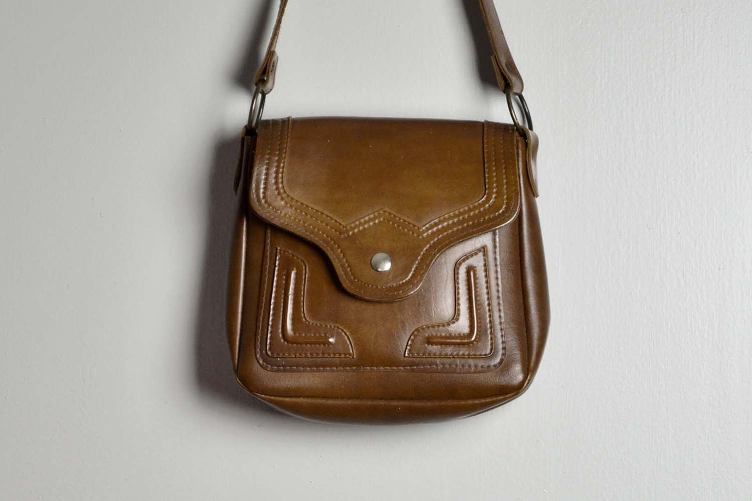 Purse Saddle Bag Satchel Brown Faux Leather Vegan Western