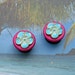 Bright Like Neon Hawaii Tropical Flower Plugs Earrings - Pink and Blue - CUSTOM 6g 4g 2g 0g 00g 7/16" 1/2" 9/16" 5/8" 3/4" 7/8" 1"