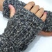 Chunky Knit Fingerless Mittens Gray Tweed Wool