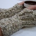 Chunky Knit Fingerless Gloves Long Cream Wheat