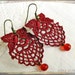 3 for 3 SALE - Burgundy lace earrings - lace trim, red vintage drop beads