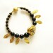 Black and Gold Heart Bracelet - heart and leaves beaded bracelet