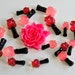 17pcs decoden cabochon set rose flower pink hotpink nails polish bottle