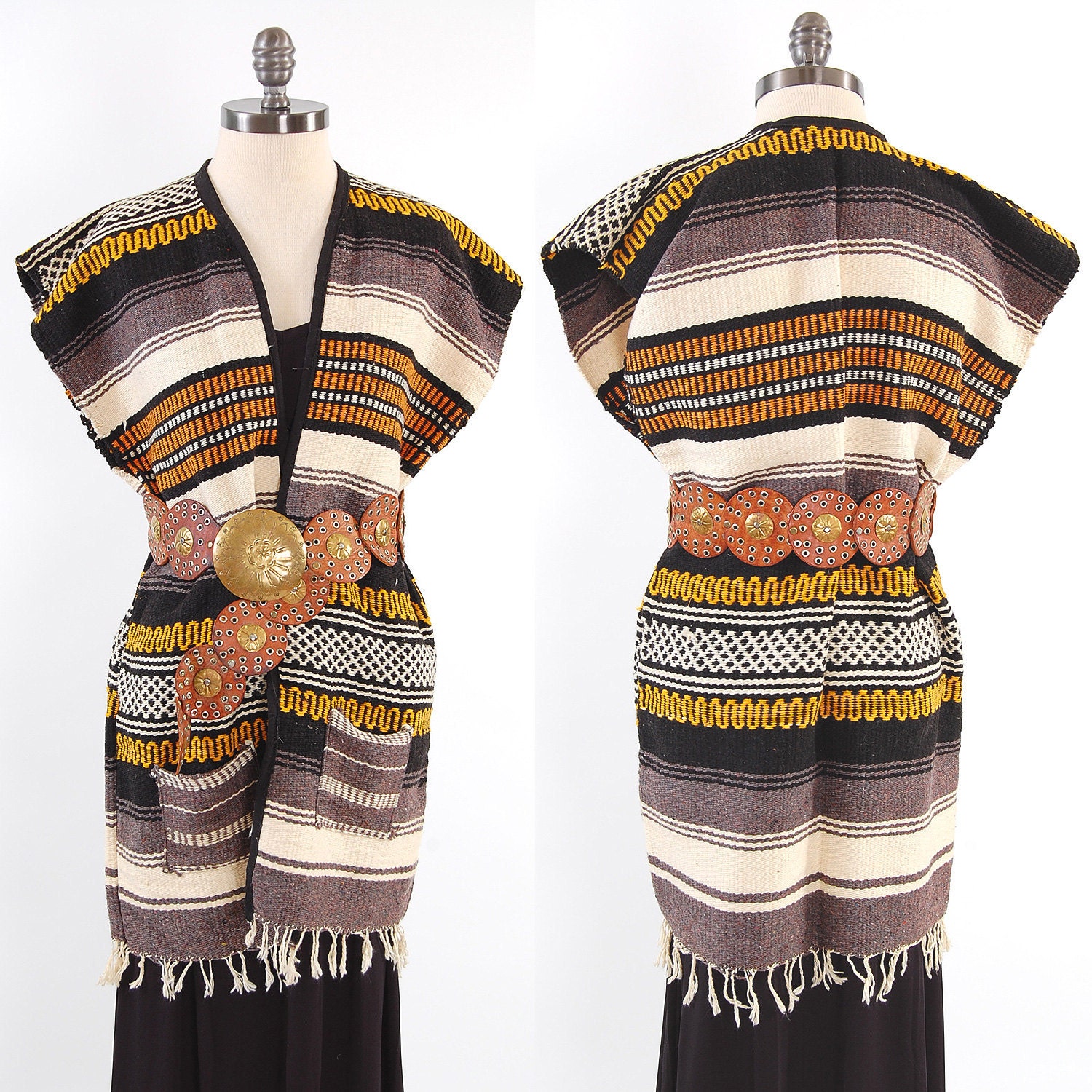 Vintage MEXICAN blanket Bohemian vest poncho