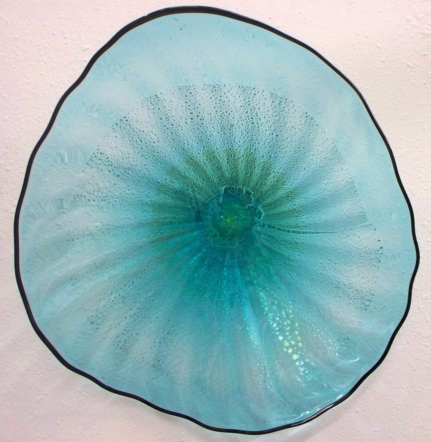 Beautiful Hand Blown Glass Art Wall Platter Aqua by oneilsarts