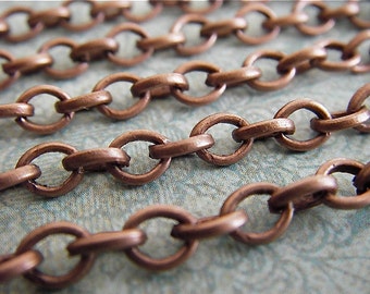Antique Copper Chain - Elizabeth Browning - 10 Foot - Steampunk - Antique Red Copper Cross Chain