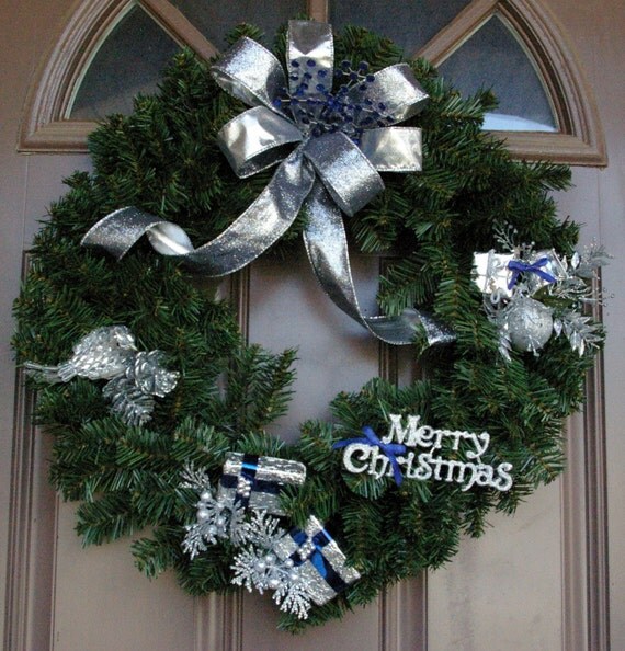 Silver and Blue Christmas wreath by DanishDeLights on Etsy