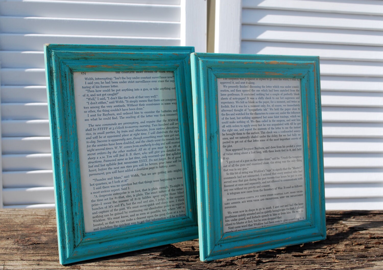 Set of 2 Teal distressed wood picture frame 5x7