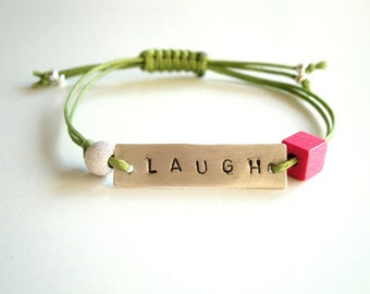 Friendship bracelet - LAUGH sterling silver bracelet - personalized bracelet