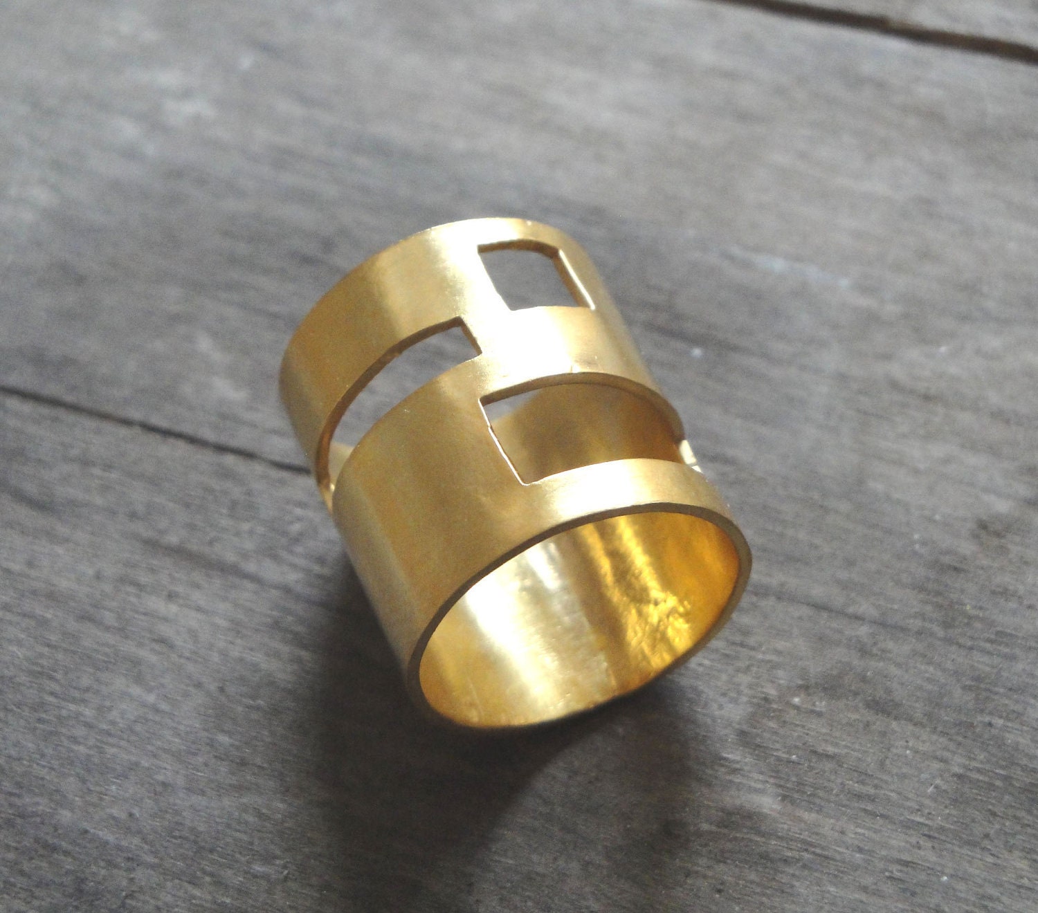 gold statement ring 24 ct gold plated bronze geometry