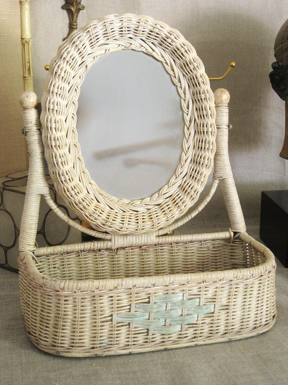 RESERVED-Vintage Basket with Mirror- Cottage Life