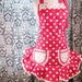 Retro 50s Pinup Girl Apron Red and White Dots and Baby Pink Flowers