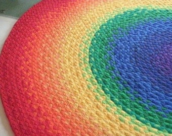 60" Rainbow Rug made from braided recycled t shirt
