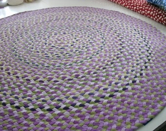 Wisteria rug made from braided new and recycled t shirts