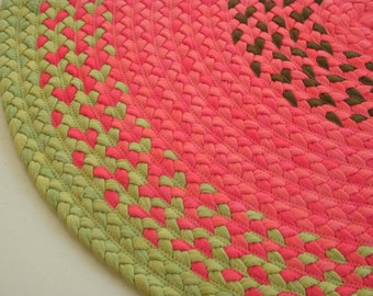 60" watermelon rug created from cotton and recycled t shirts