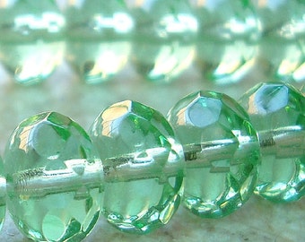 Czech Glass Beads 9 x 5mm Mint Green Faceted Rondelles - 8 Pieces