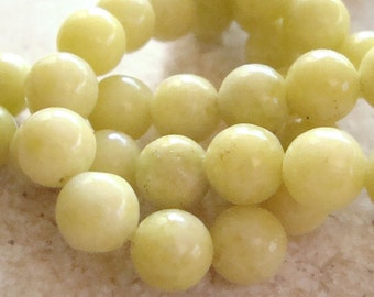 Jade Beads 6mm Natural Lemon Yellow Smooth Rounds - 12 Pieces