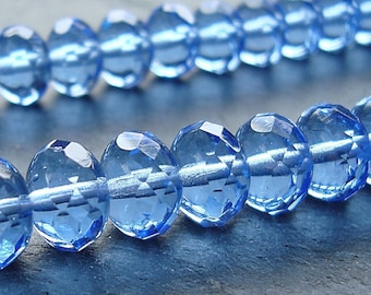 Czech Glass Beads 9 x 5mm Sky Blue Faceted Rondelles - 8 Pieces
