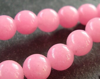 Jade Beads 6mm Bubblegum Pink Candy Smooth Rounds - 16 Pieces