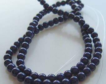 Fossil Beads 6mm Natural Dark Navy Blue Smooth Round Stones - 8 inch Strand