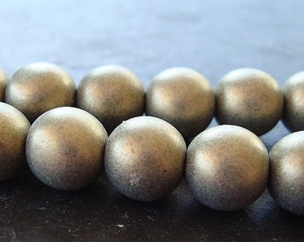 Czech Glass Beads 8mm Gold Satin Finish Smooth Rounds - 12 Pieces