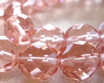Czech Glass Beads 12mm Rose Pink Faceted Rounds - 6 Pieces