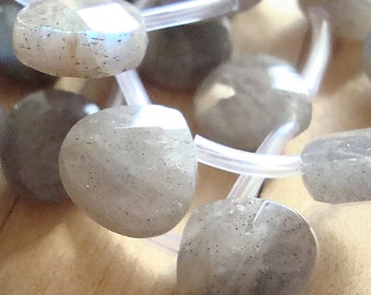 Labradorite Beads 12mm Blue Flash Gray Faceted Heart Briolettes - 4 Pieces