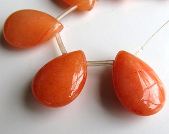 Jade Beads 25 x 18mm Smooth Pumpkin Orange Candy Teardrops - 2 Pieces