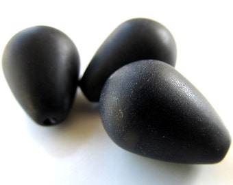 Onyx Beads 18 X 12mm Jet Black Onyx Smooth Frosted Matte Teardrops - 4 Pieces