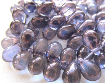 Czech Glass Beads 9 x 6mm Purple Picasso Teardrops - 50 Pieces