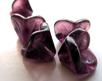 Czech Glass Beads 12 x 10mm Big Plum Purple Bell Flowers - 10 Pieces