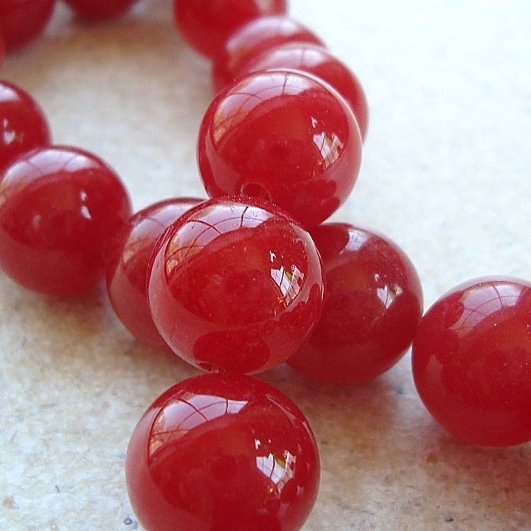 Quartz Beads 12mm Cherry Red Crystal Smooth Round by BeadFrenZ