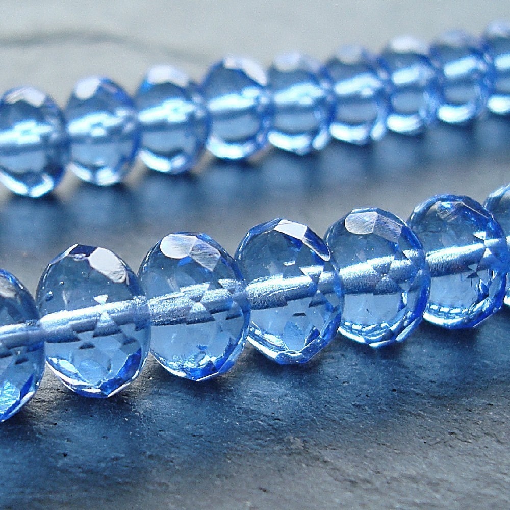 Czech Glass Beads 9 x 5mm Sky Blue Faceted Rondelles 8