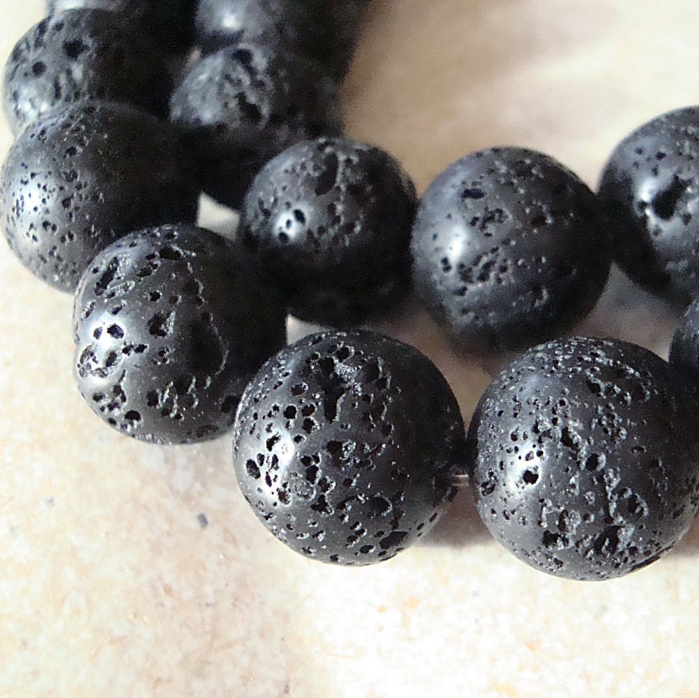  Lava  Beads 10mm Jet Black Natural Smooth Round Stones by 