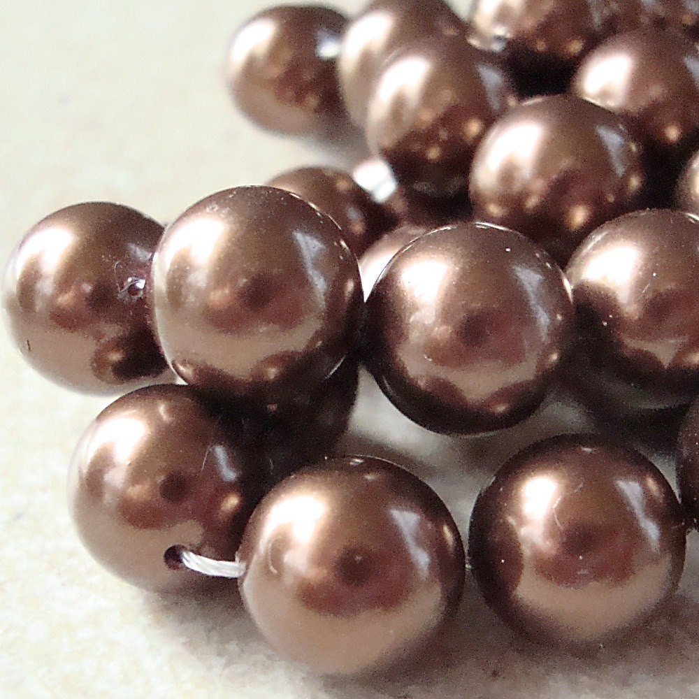 Shell Pearl Beads 12mm Lustrous Chocolate Brown Smooth Rounds 8