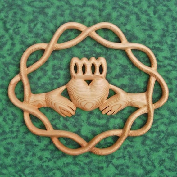 Claddagh Wood Carving-Traditional Irish Symbol-Celtic Knot of