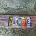 NAMASTE lotus flower om shanti ohm yoga upcycled recycled license plate art sign mounted on weathered wood tomboyART tomboy