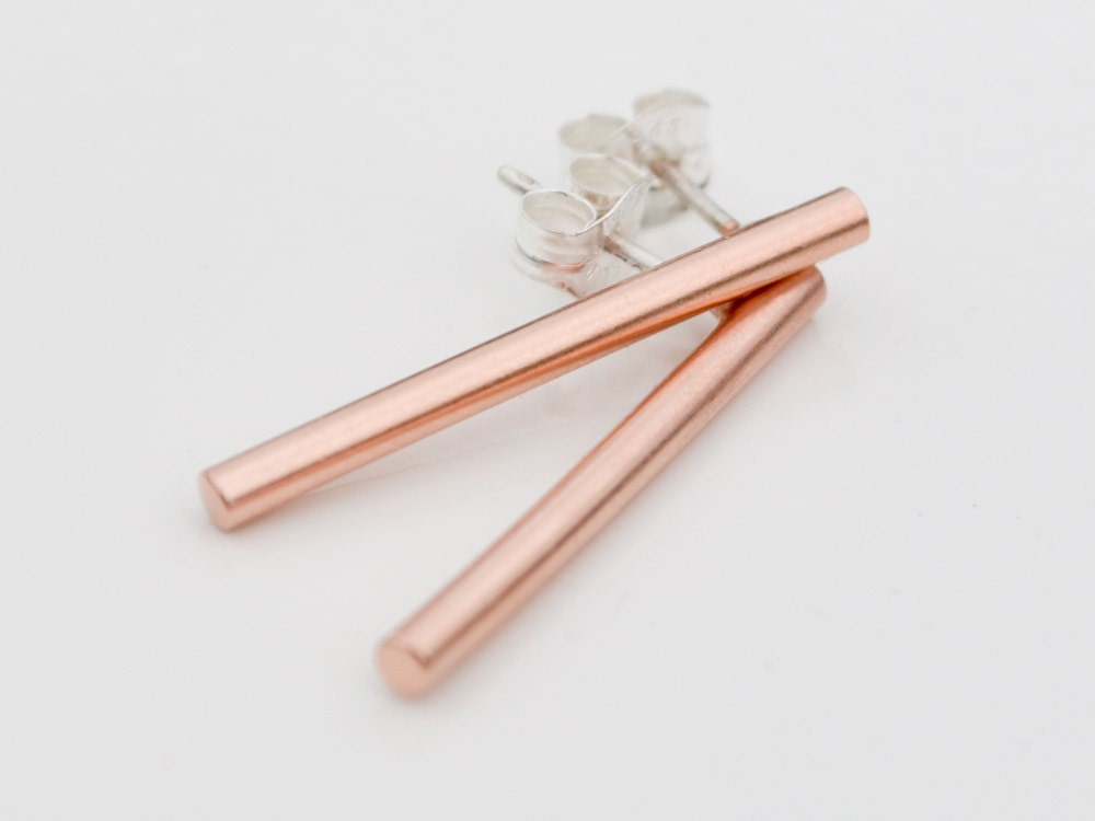 SALE Modern Rose Gold Earrings Pink Gold Bar Stud Earrings