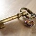 bronze skeleton key necklace - antique european key with swarovski cosmic ring - universe's key