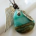Green Lace Chalcedony pendant necklace with leather and silver charms - Chan Luu style