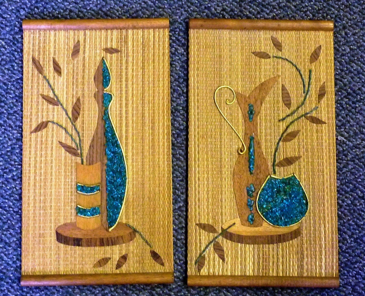 vintage 1960's WALL ART appliqued wood and beads