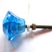 Blue Faceted Glass Door Drawer Pull (E338) 1 1/2" Tall (SINGLE PULL)