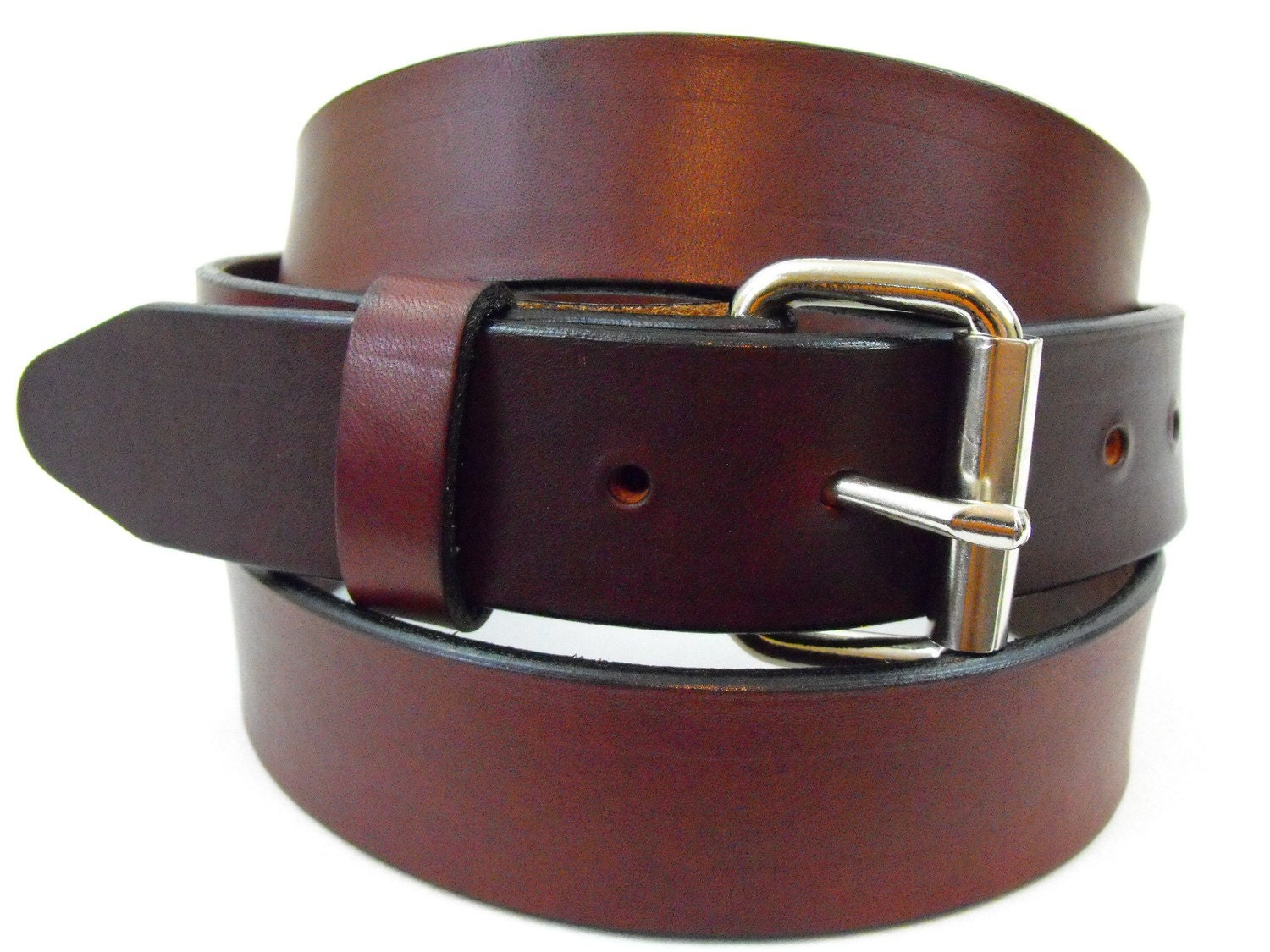 Rich Brown Hand Crafted Leather Belt 1-1/2 Roller Buckle