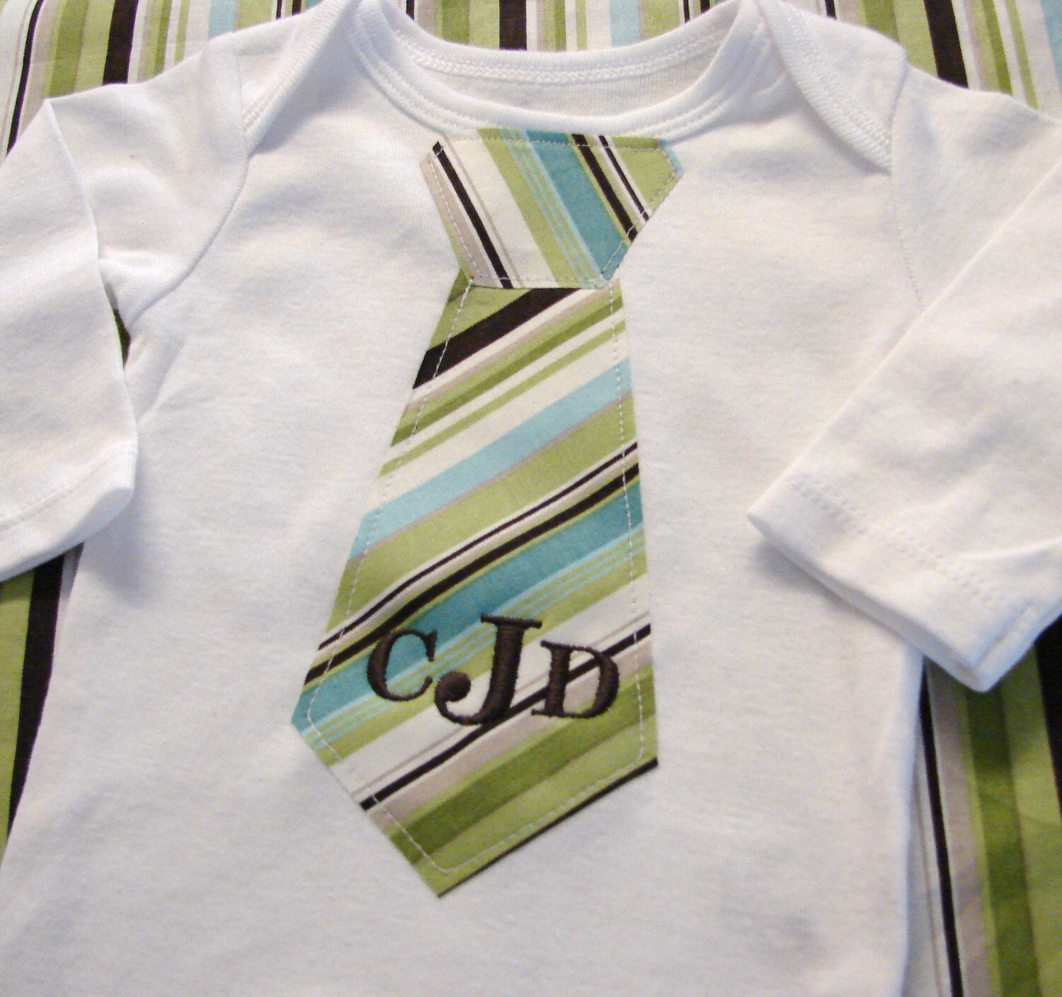 Tie Onesie Monogrammed Blue Green and Brown by SweetpeasBumblebees