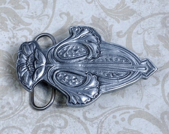 Art Nouveau Belt Buckle - Art Nouveau Buckle - Pewter Belt Buckle - Silver Belt Buckle