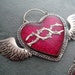 Mexican Silver Winged Sacred Heart Earrings with Fuchsia Pink Glitter and Resin