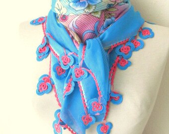 Square scarf - Plum-Aqua Blue -Dark Purple - hijab scarf - turban - muslim scarf